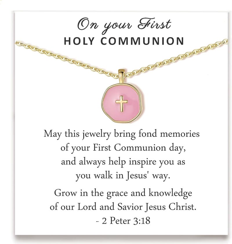 Drogomen Store Cute Small Cross Necklace, First Communion Baptism Decorations Party Favors Christian Religious Easter Jewelry Gifts for Daughter Granddaughter Niece - Image 1